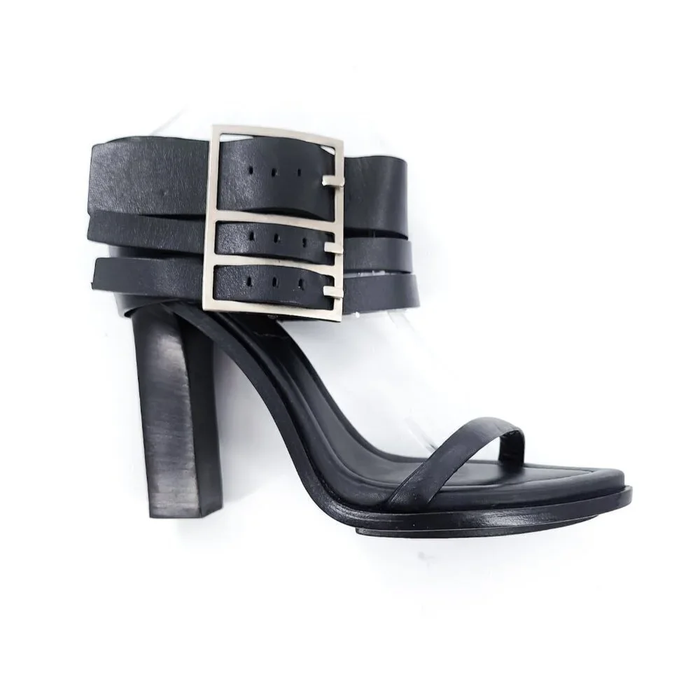 VERSUS by VERSACE Black Side Buckle Leather Sandals - Picture 5 of 12